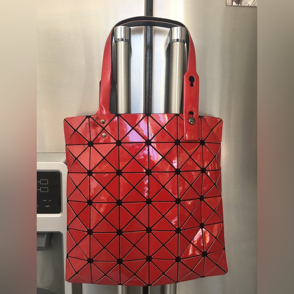 BAO BAO Issey Miyake Patent Red Tote Bag